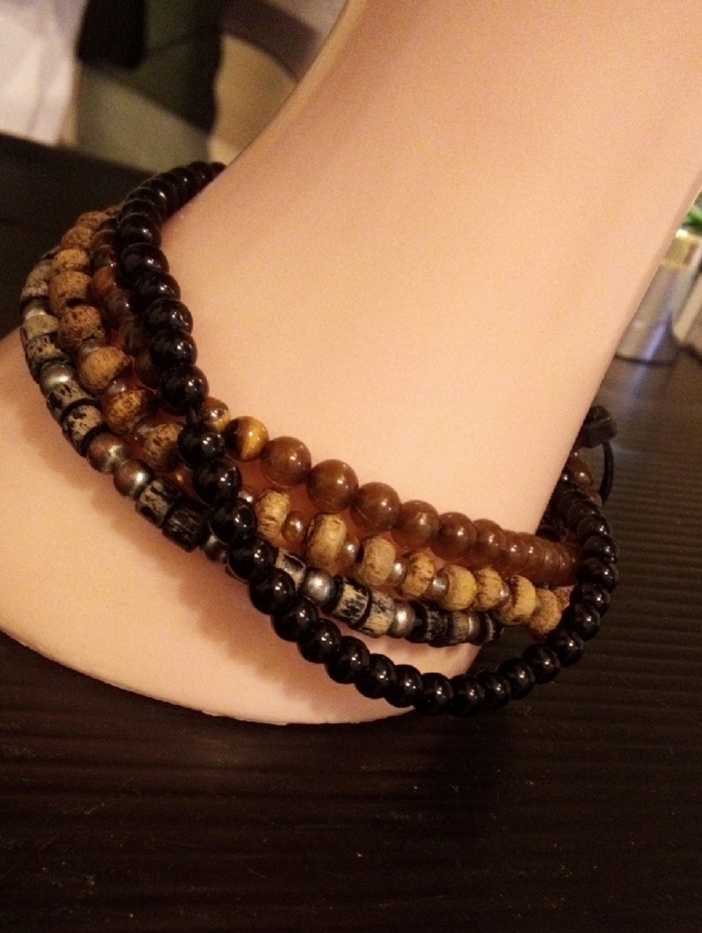 Multi-Strand Brown and Black Beaded Bracelet Stack